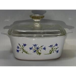 CorningWare A-1.5 Blue Dusk (Bells) 1.5 l Casserole Dish w Glass Lid Vintage USA